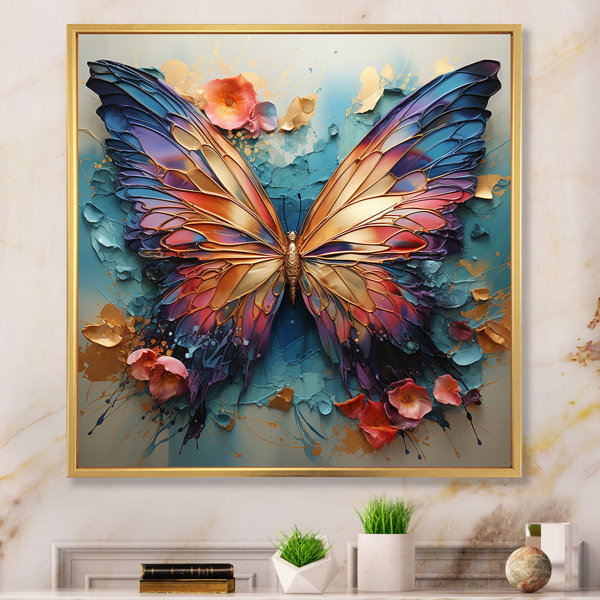 Butterfly, Abstract, blue, gold, canvas, painting, art, 3/4